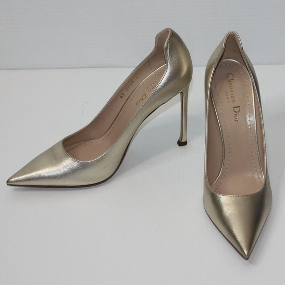 Christian Dior Gold Metallic Lambskin D-Moi Pumps size EU 40 / US 10 NEW $750 - Picture 2 of 10